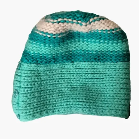 Orage Beanie Hat Aqua Teal White Button Detail Knit Girls M Medium 2014 - Picture 2 of 5